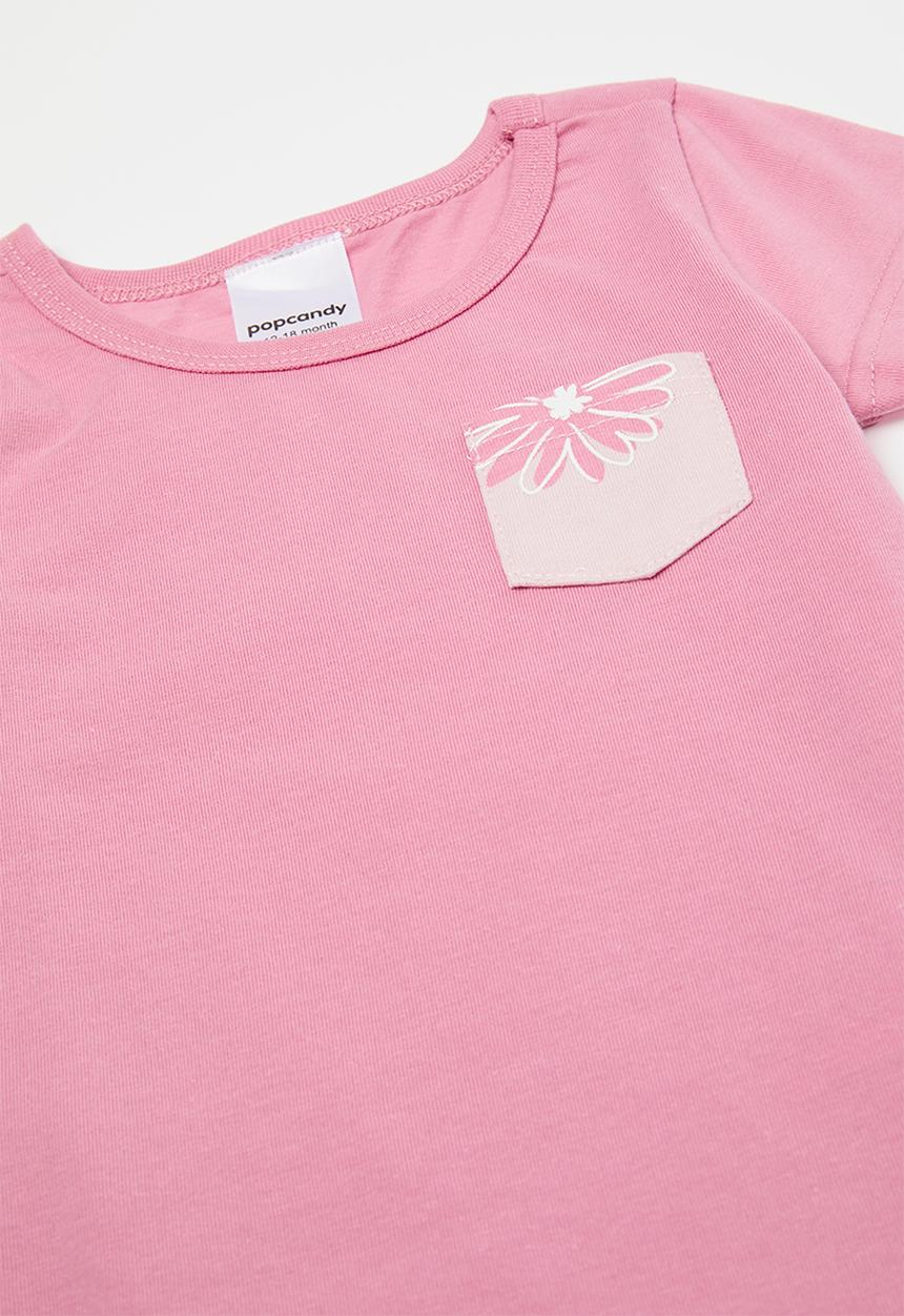 Pop Candy - Top with floral print pocket & flared leggings - pink