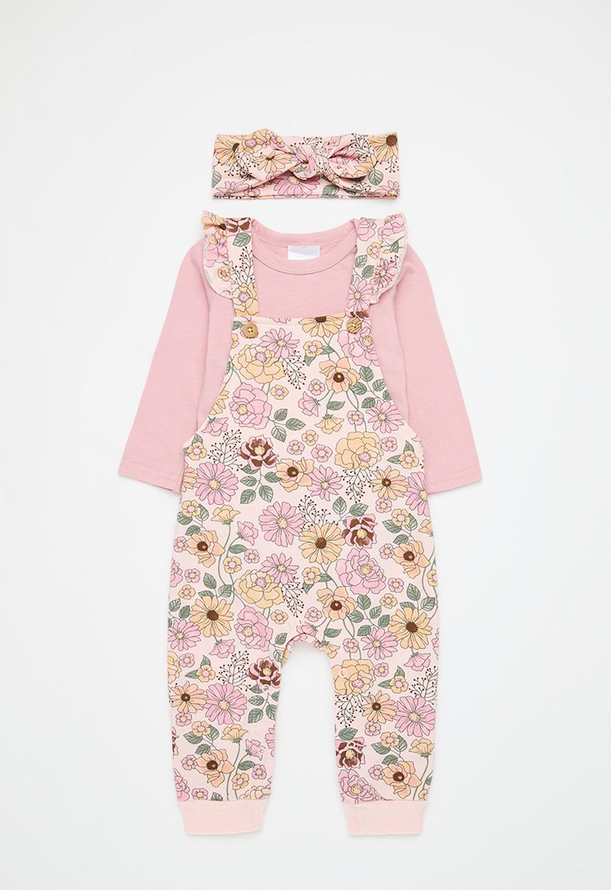 Pop Candy - Floral dungaree/ bodyvest and headband set-multi