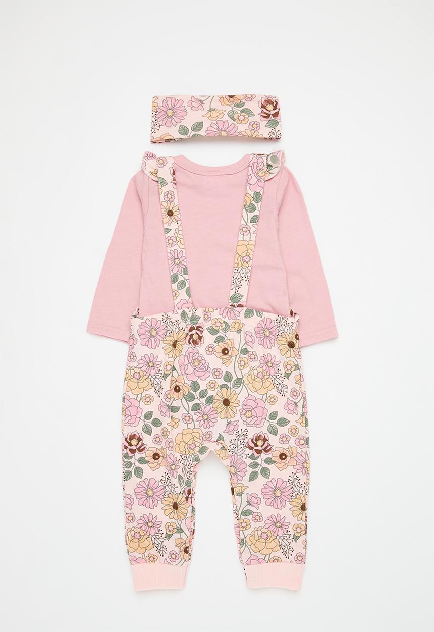 Pop Candy - Floral dungaree/ bodyvest and headband set-multi