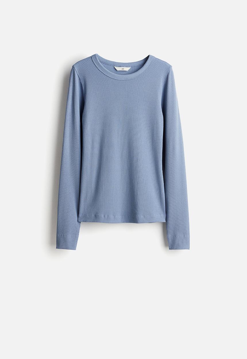 H&M - Ribbed modal-blend top - dusty blue