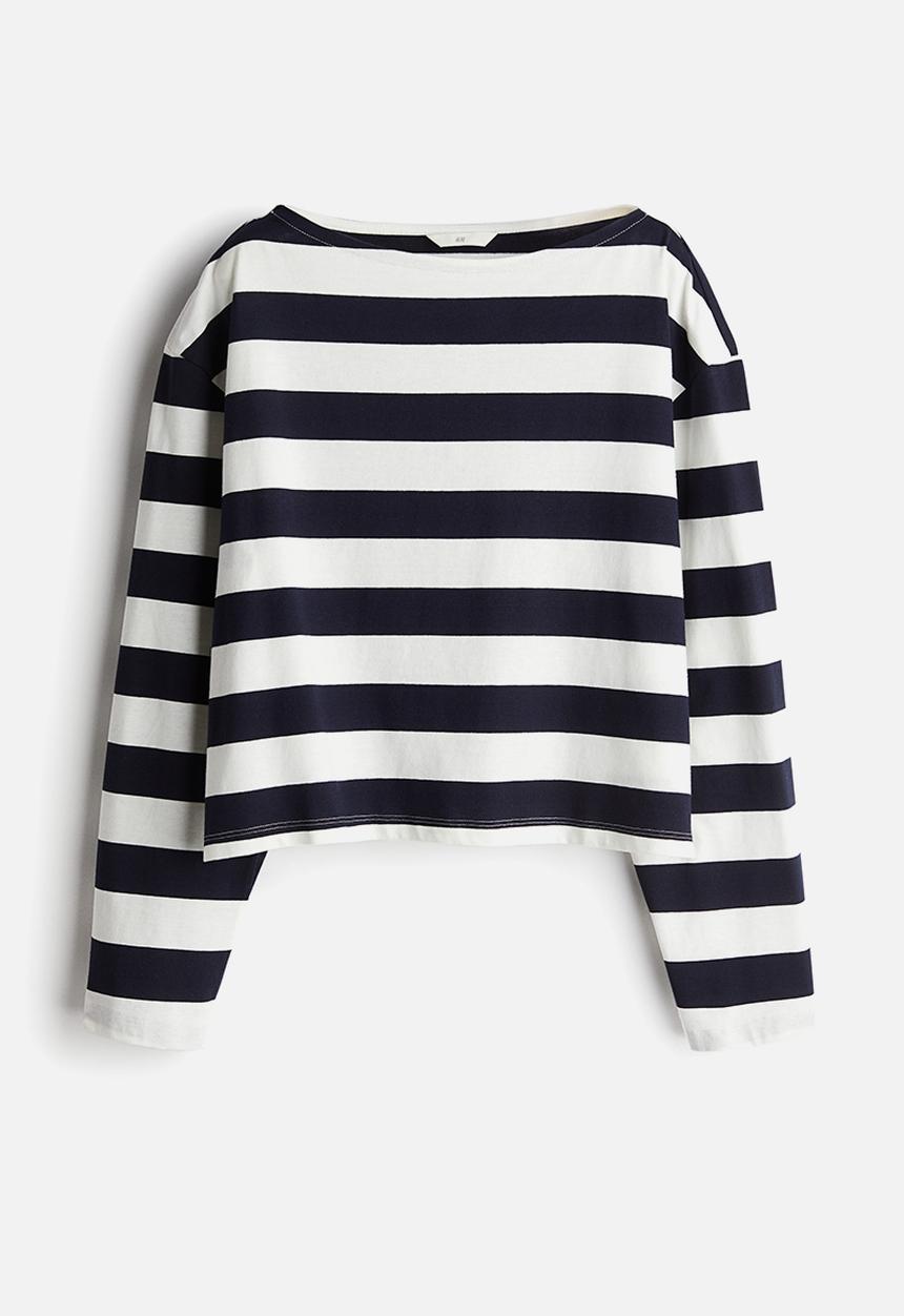 H&M - Oversized boat-neck top - navy blue & white striped