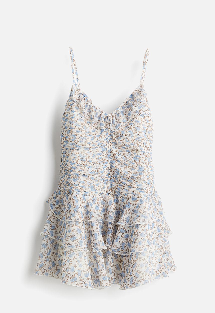 H&M - Tiered-skirt chiffon dress - cream floral