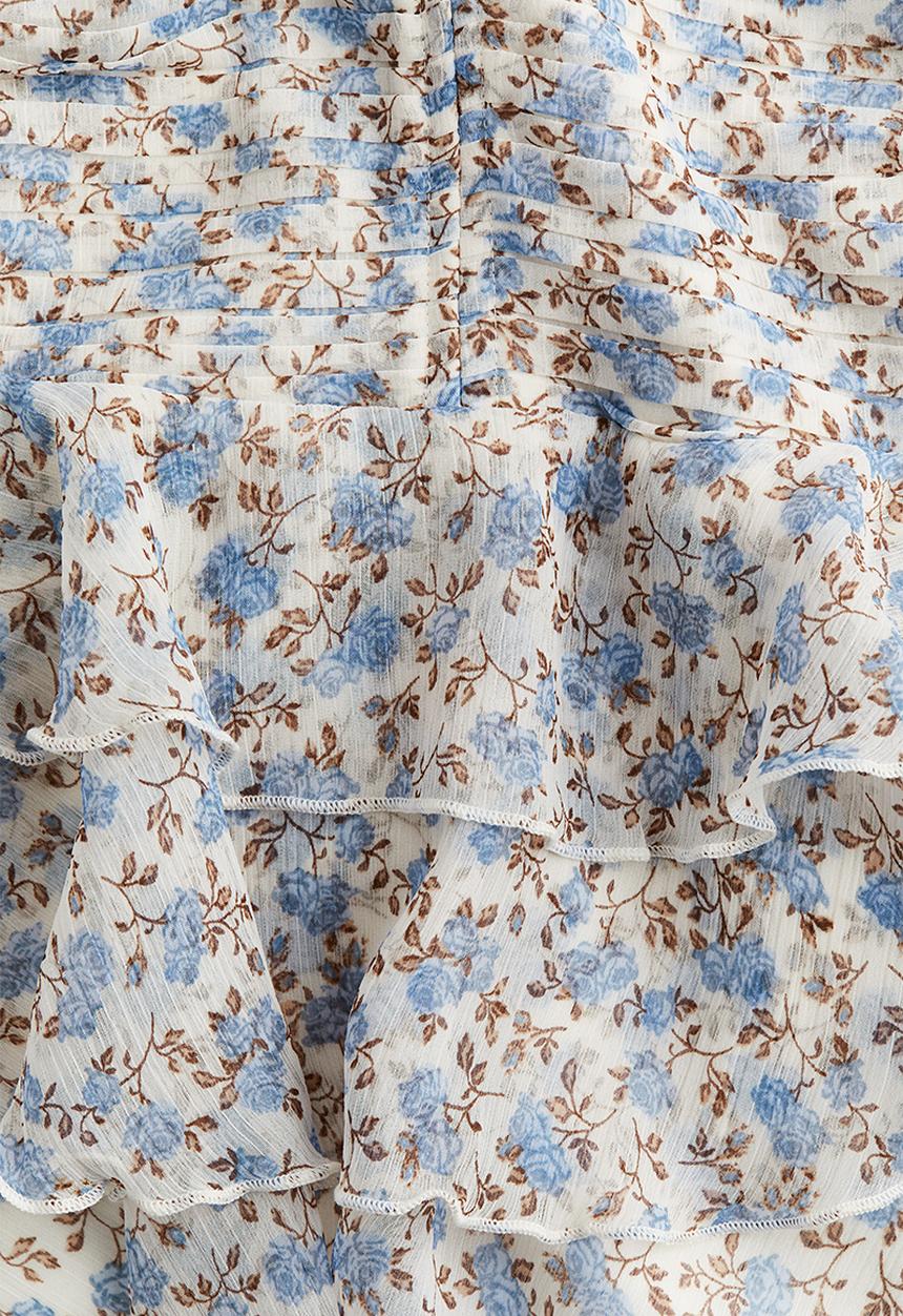H&M - Tiered-skirt chiffon dress - cream floral