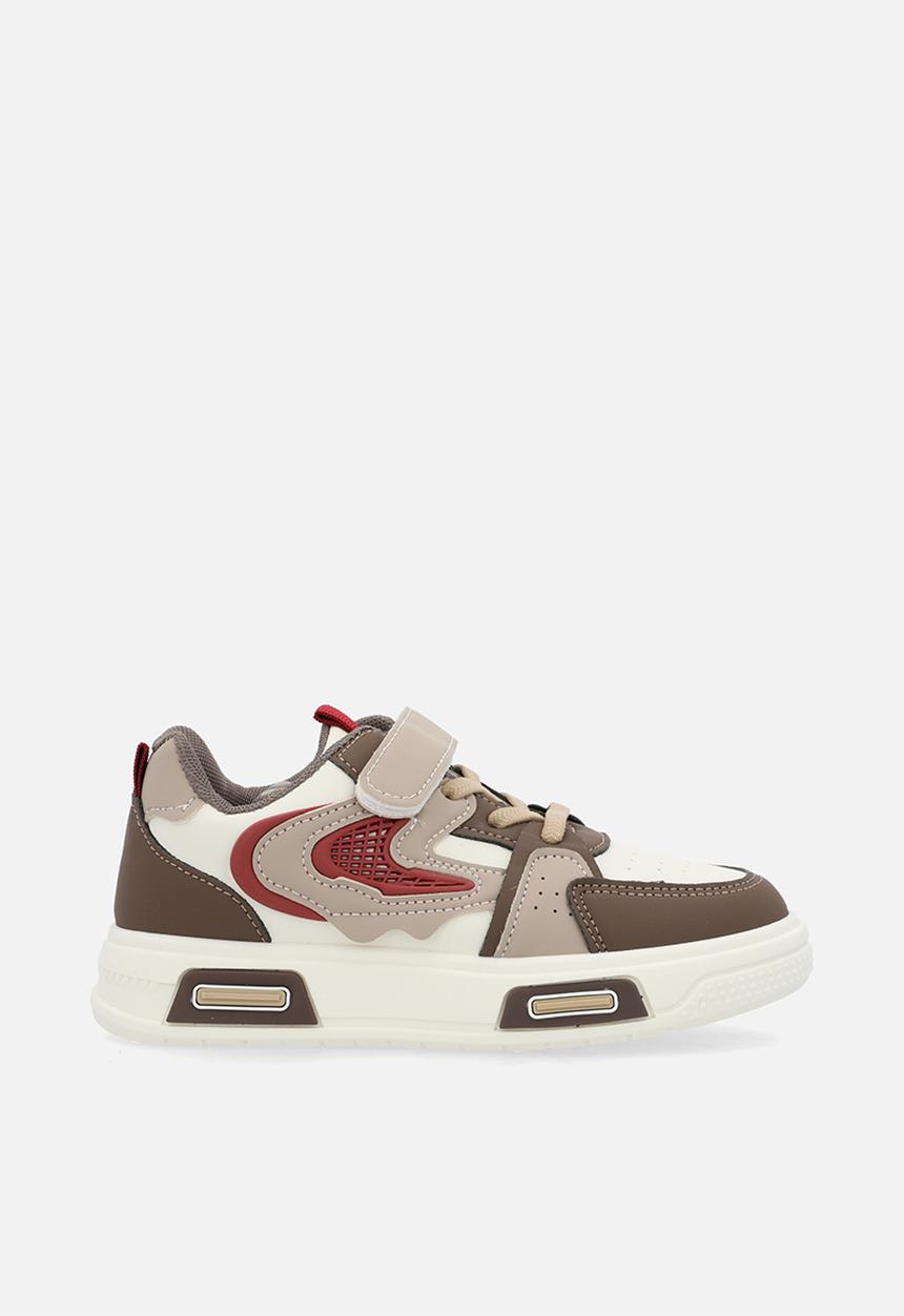 Pop Candy - Colour block lace velcri sneakers-brown & white