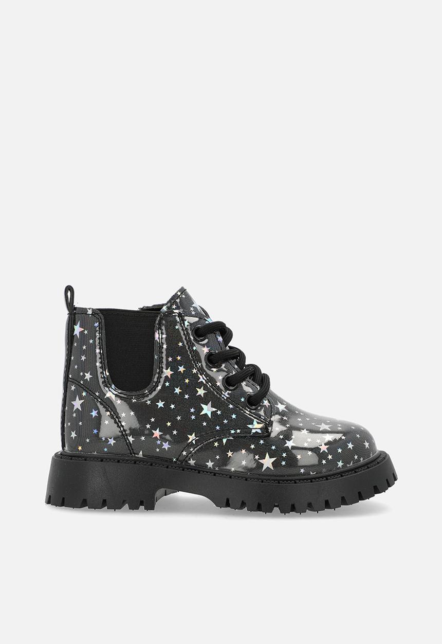 Pop Candy - Printed boots - black & silver