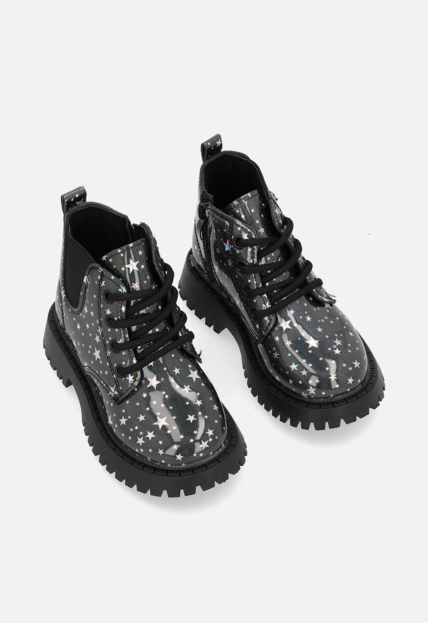 Pop Candy - Printed boots - black & silver