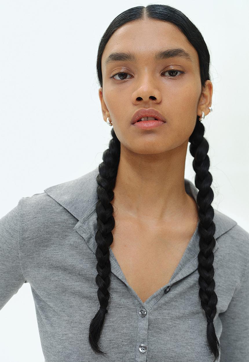 H&M - Fitted polo shirt - grey marl 
