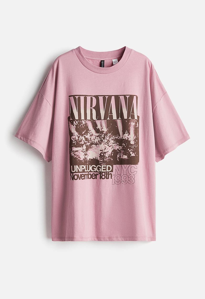 H&M - Oversized printed t-shirt - pink/nirvana