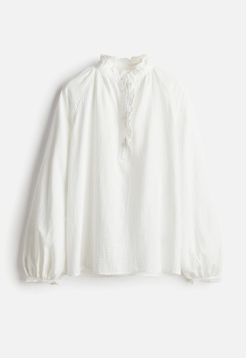 H&M - Frill-trimmed muslin blouse - white