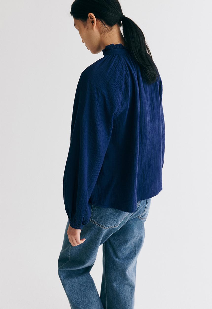H&M - Frill-trimmed muslin blouse - dark blue
