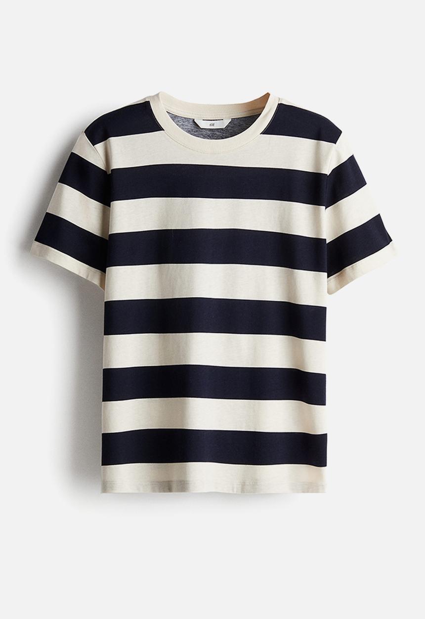H&M - Printed t-shirt - light beige & navy blue striped