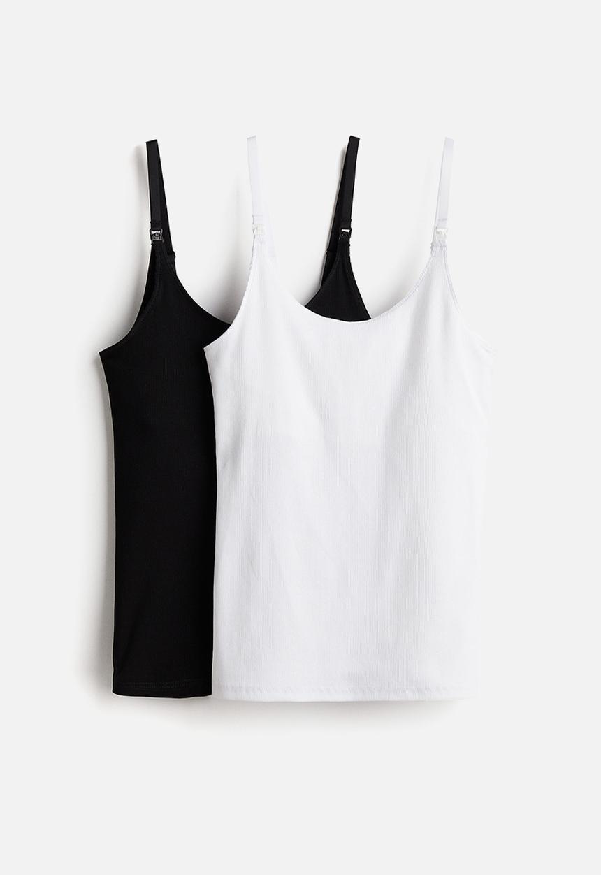 H&M - Mama 2-pack nursing strappy tops - white & black
