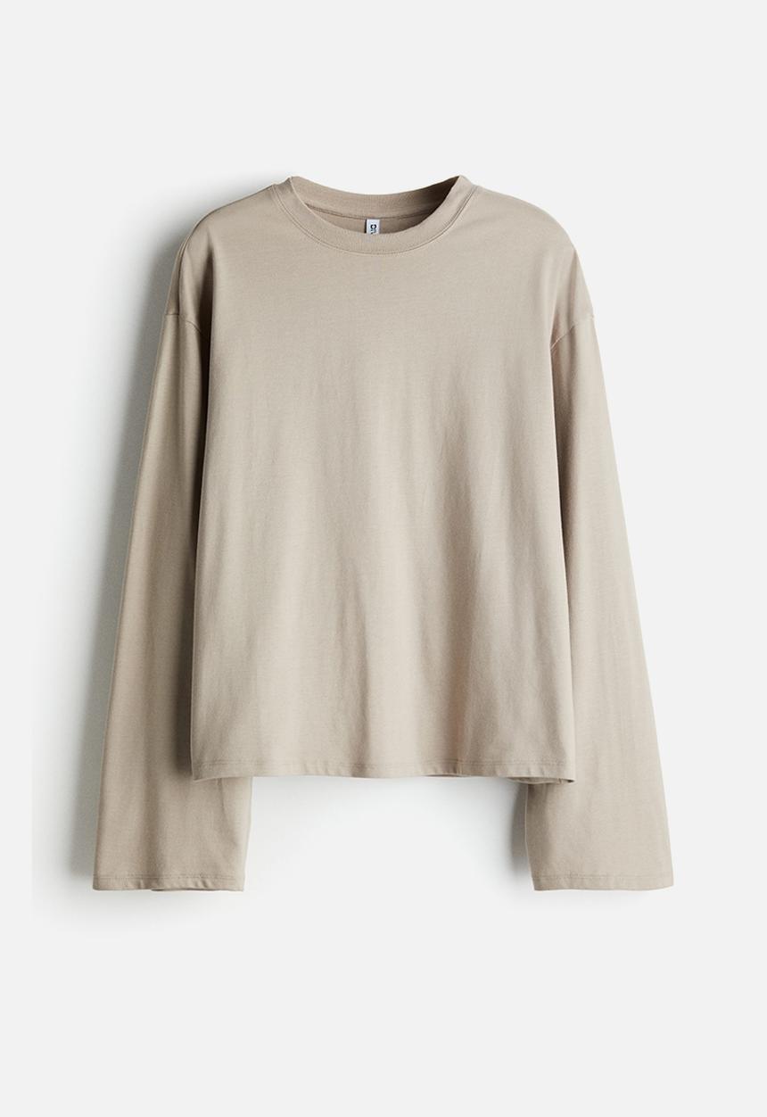 H&M - Long-sleeved cotton top - light greige