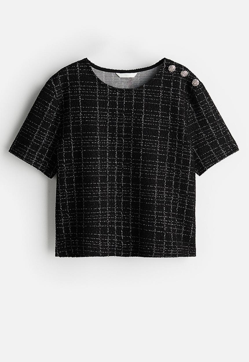 H&M - Short bouclé top - black/checked