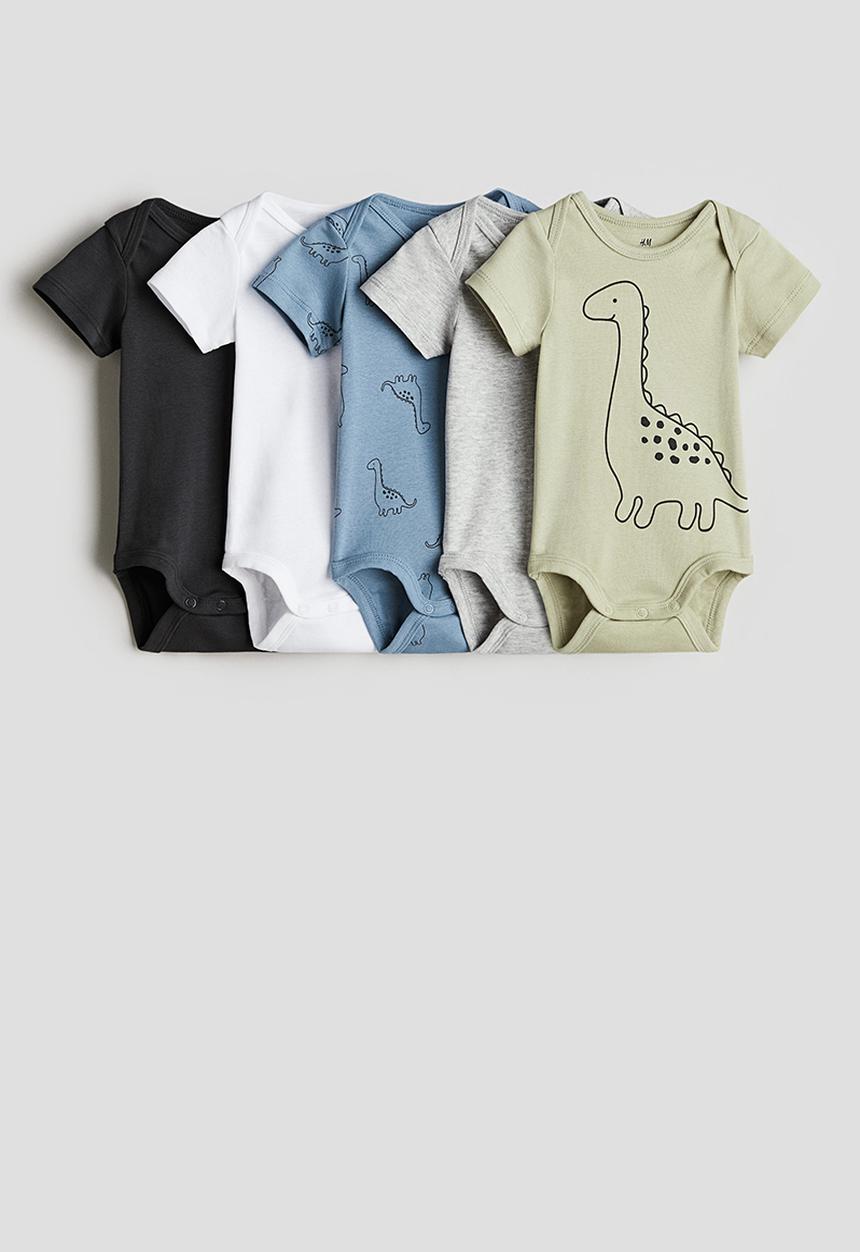 H&M - 5-Pack cotton bodysuits - green,grey,white,blue