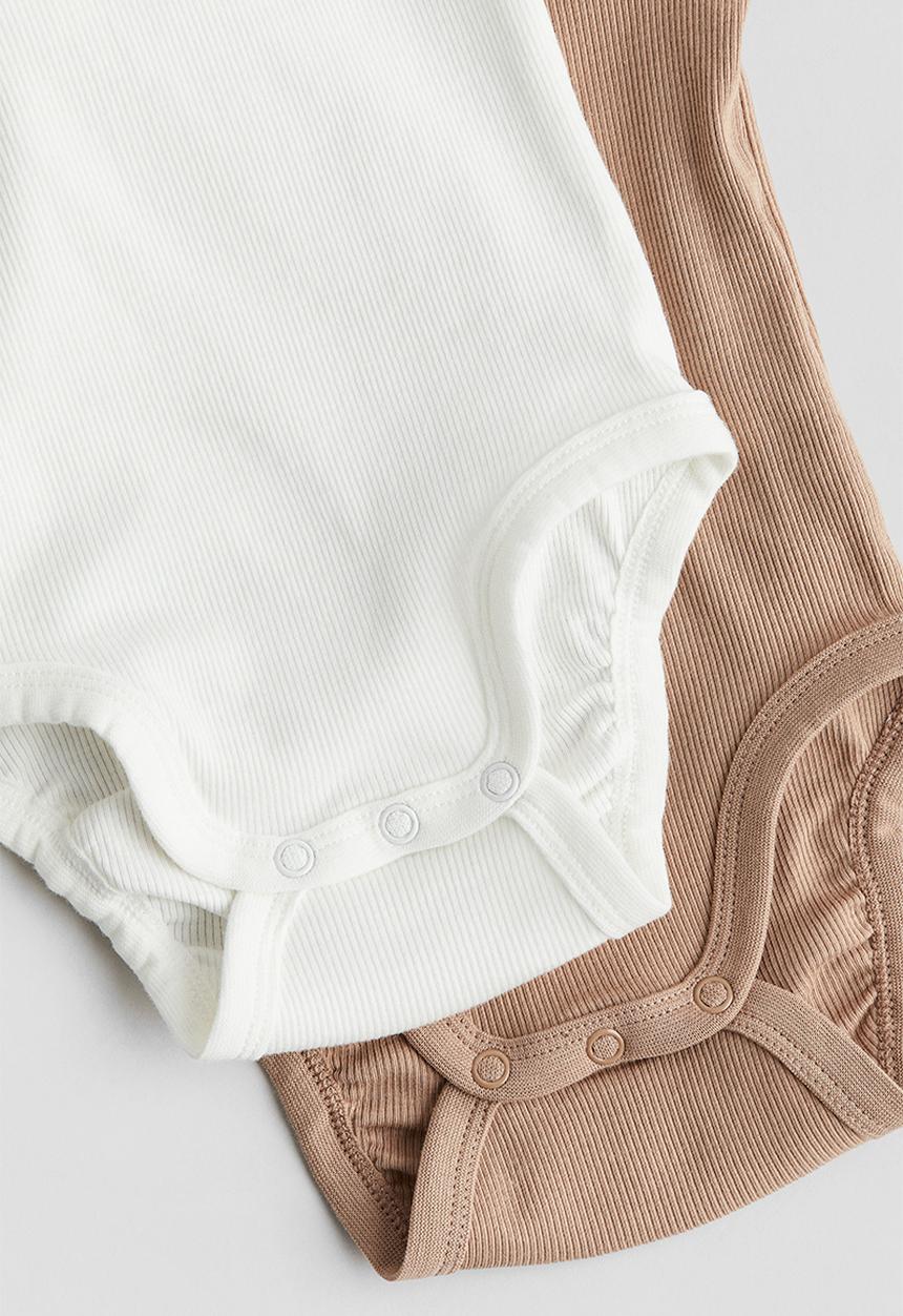 H&M - 2-Pack long-sleeved bodysuits - beige & white