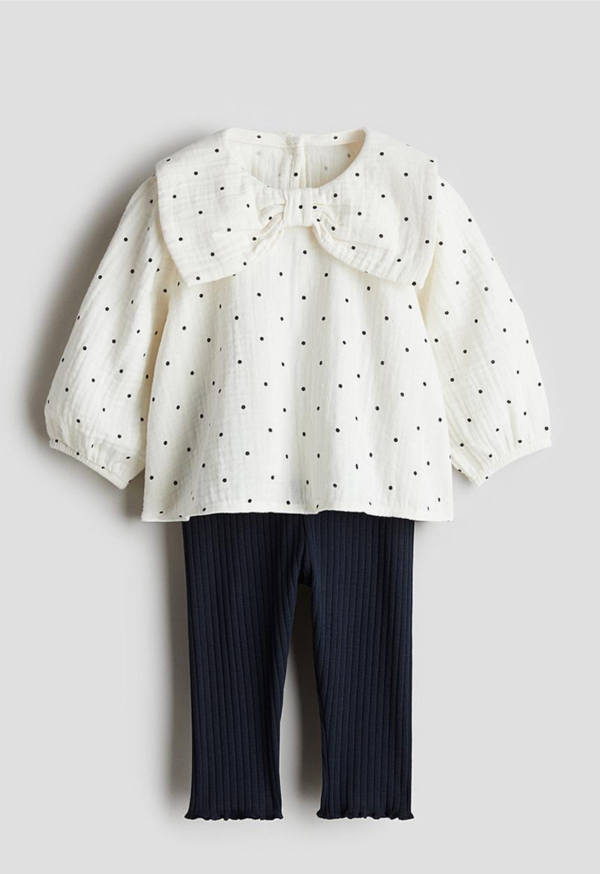 H&M - 2-Pece blouse and leggings set - navy blue & spotted