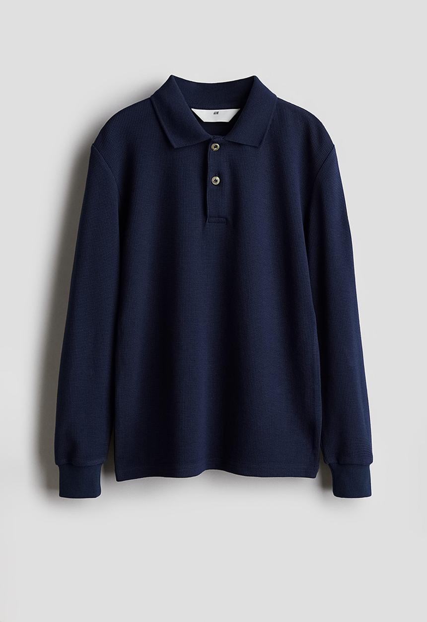 H&M - Waffled polo shirt - Blue