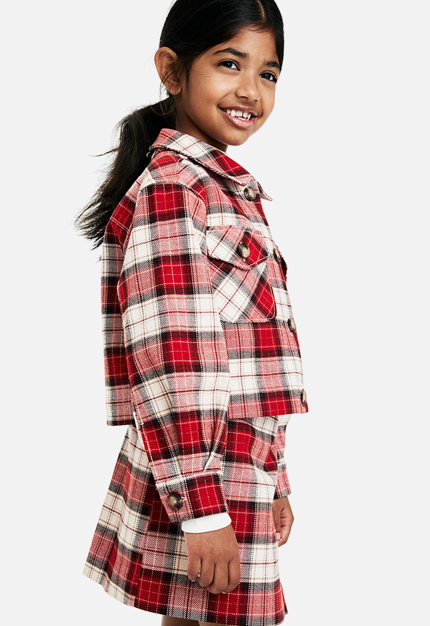 H&M - Cropped flannel jacket - red & checked