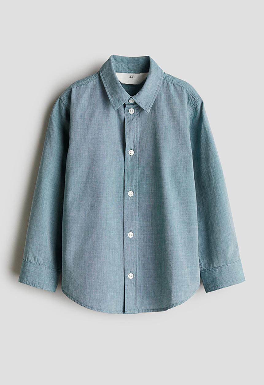H&M - Long-sleeved cotton shirt - Turquoise