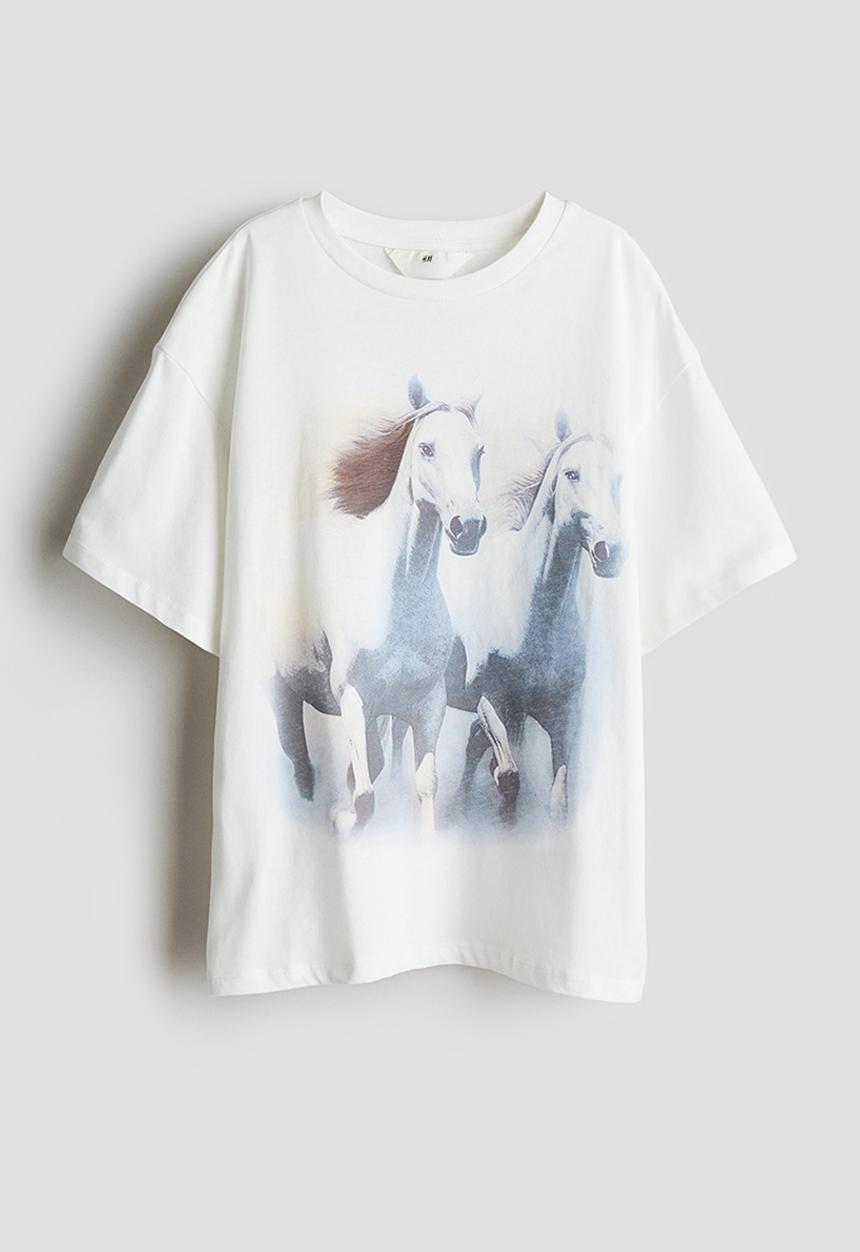 H&M - Oversized print-motif t-shirt - white