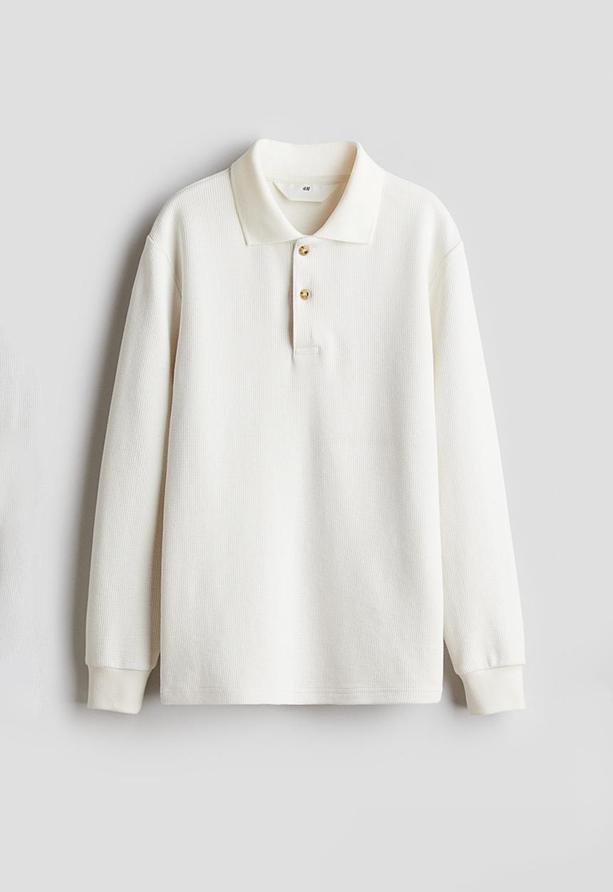 H&M - Waffled polo shirt - White