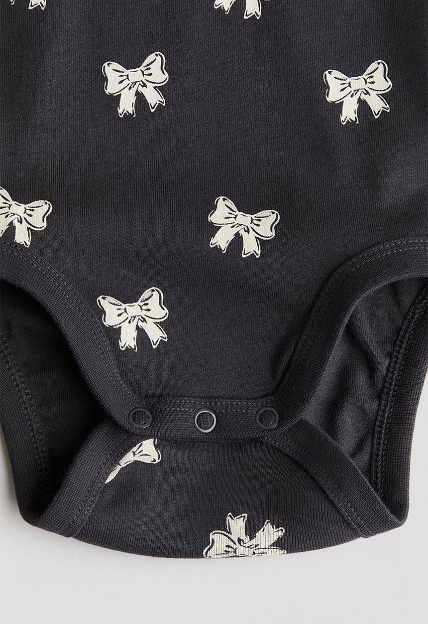 H&M - Long-sleeved bodysuit - Dark grey/Bows