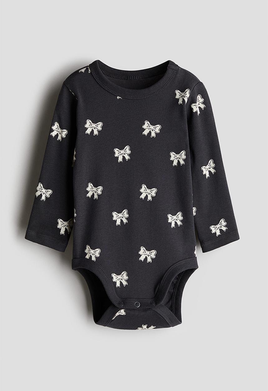 H&M - Long-sleeved bodysuit - Dark grey/Bows
