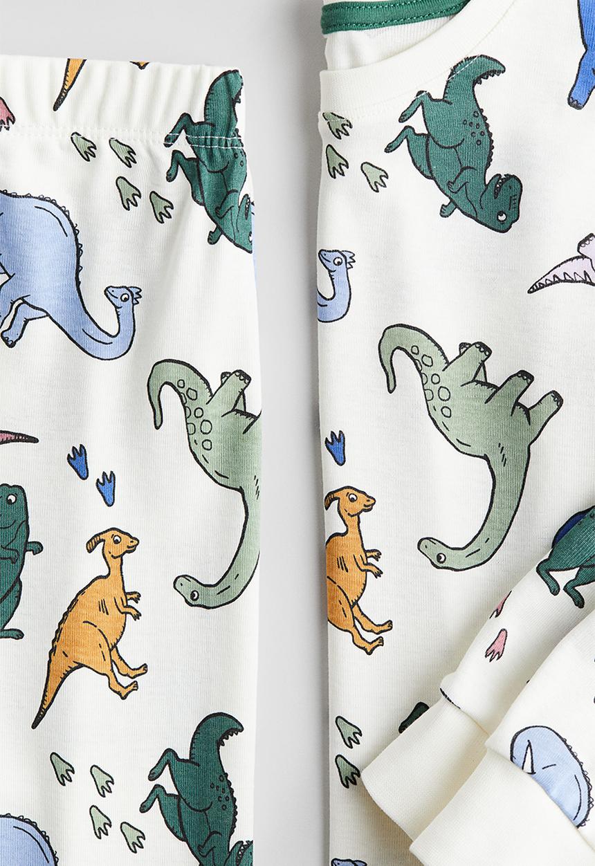 H&M - Patterned jersey pyjamas - White/Dinosaurs