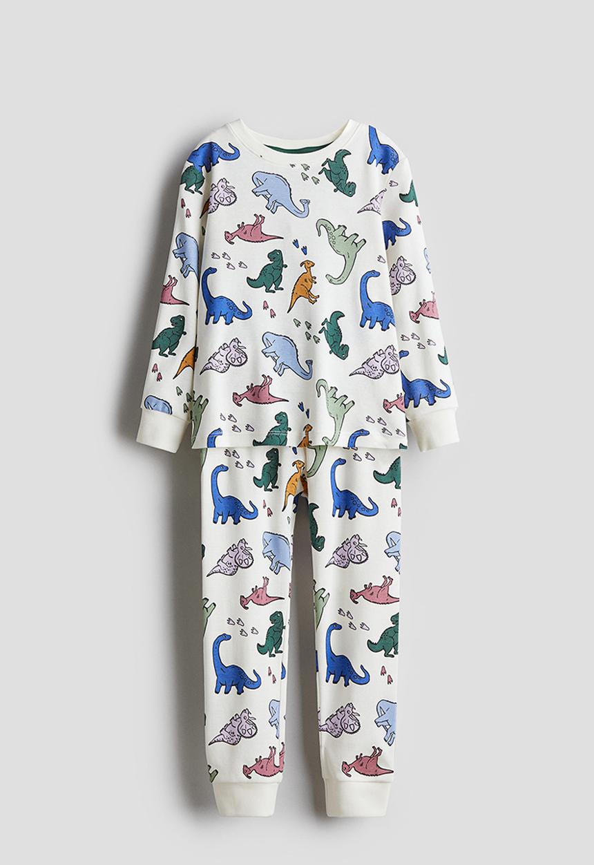 H&M - Patterned jersey pyjamas - White/Dinosaurs