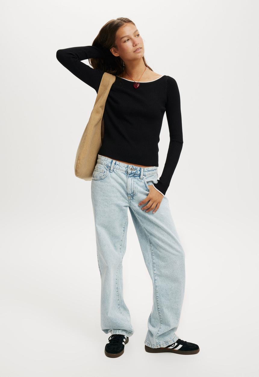 Cotton On - Everfine Boat Neck Knit Long Sleeve - Black