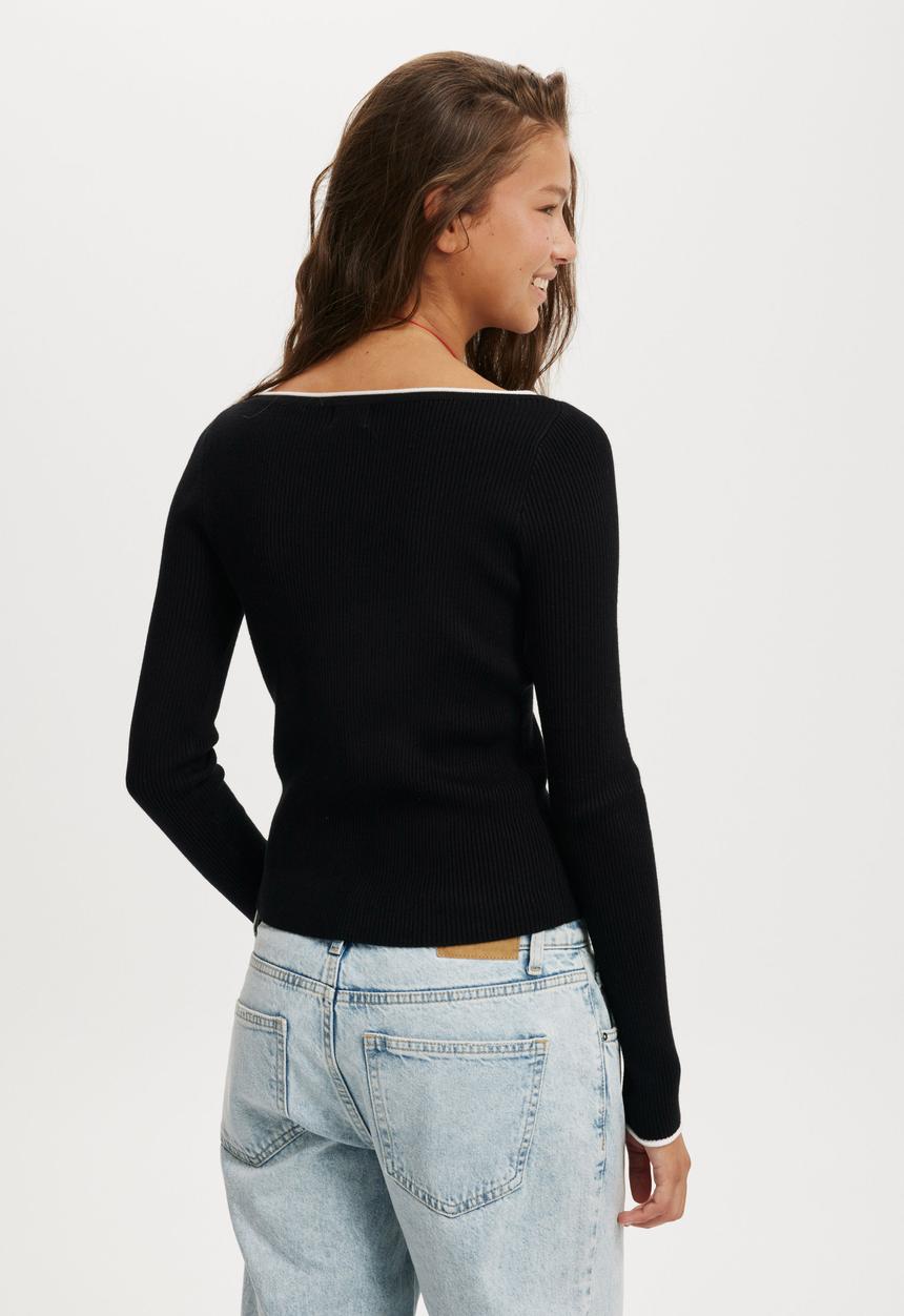 Cotton On - Everfine Boat Neck Knit Long Sleeve - Black