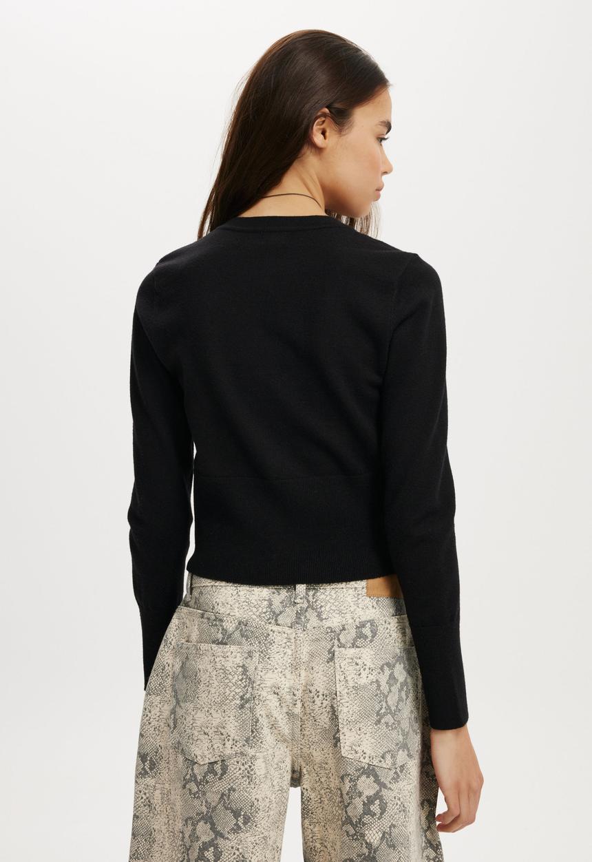 Cotton On - Everfine Knit Crew Cardigan - Black