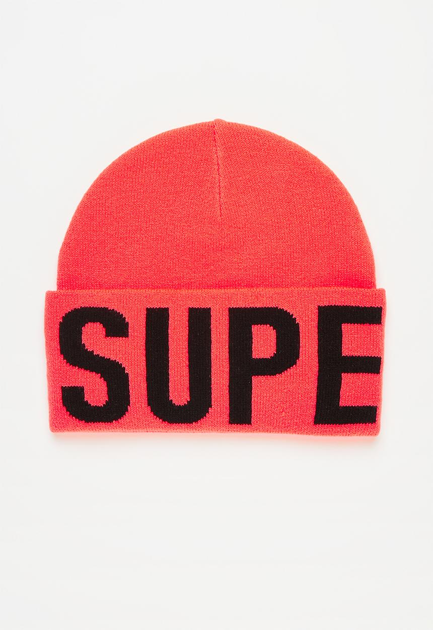 Superdry. - Branded Knitted Beanie - Neon Sun Orange