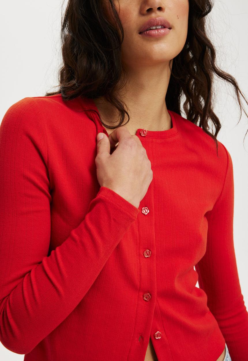 Cotton On - Scarlet Pointelle Cardi - Red Poppy