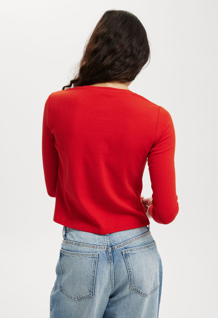 Cotton On - Scarlet Pointelle Cardi - Red Poppy