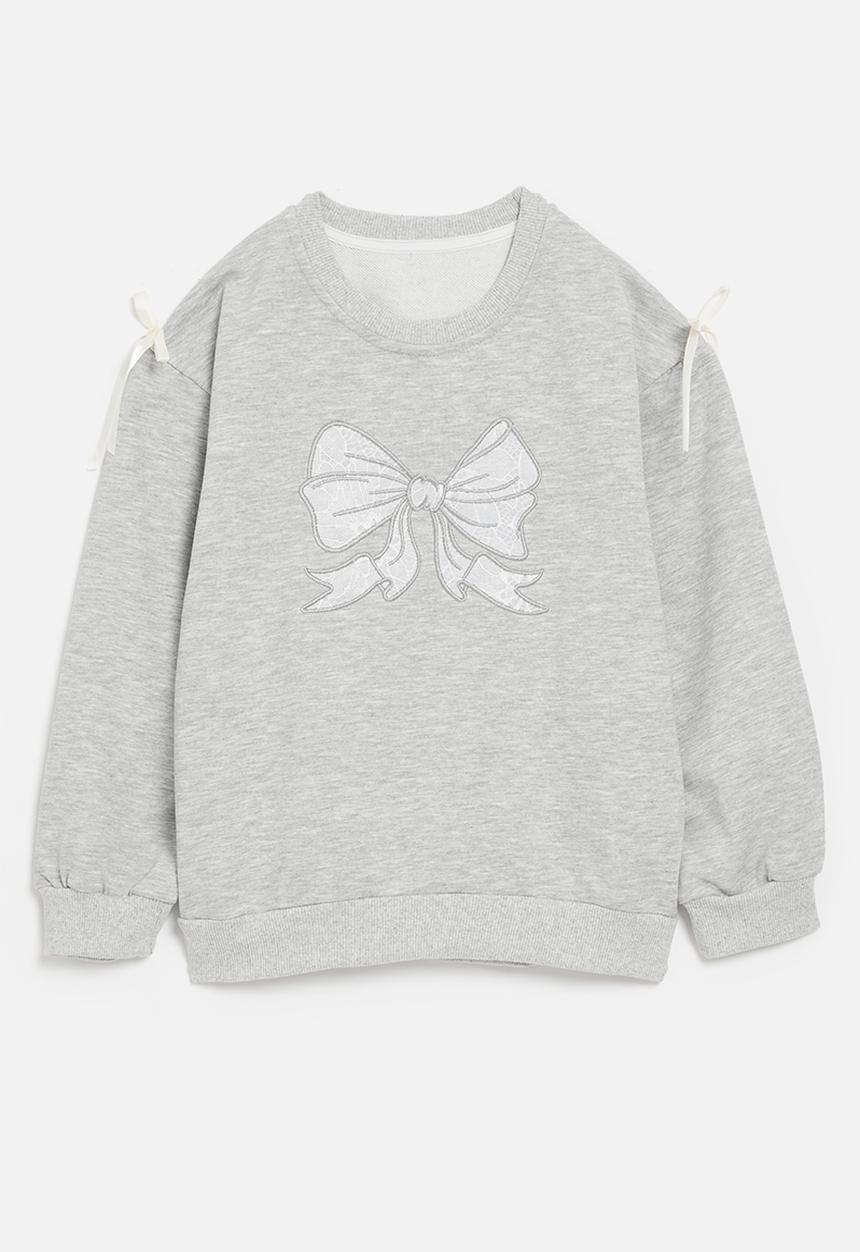 Pop Candy - Bow applique sweat top - grey