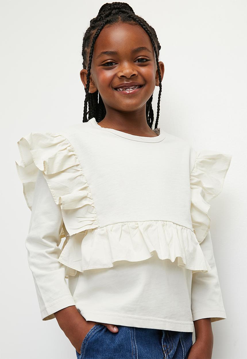 Pop Candy - Ruffled long sleeve blouse - white