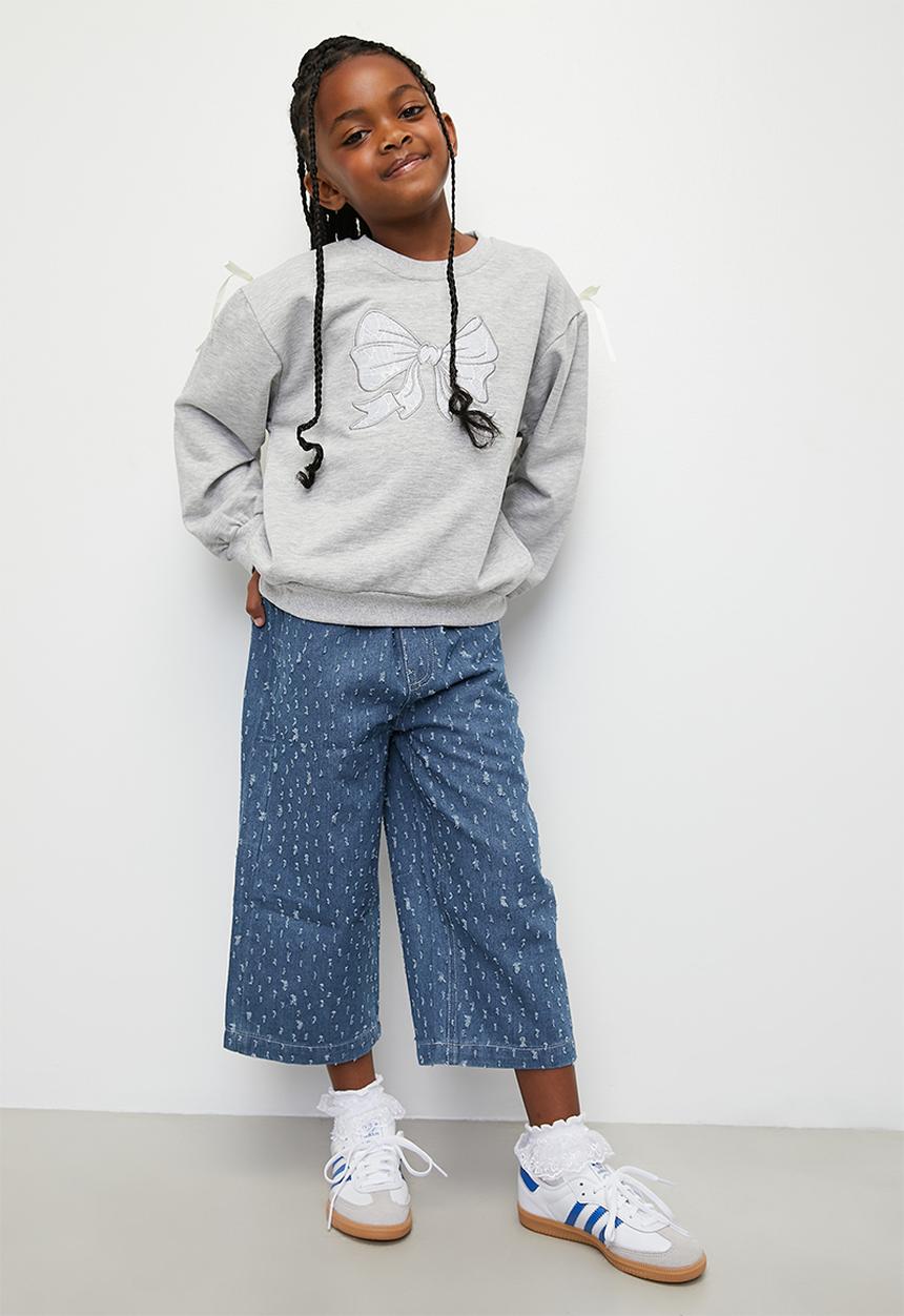Pop Candy - Bow applique sweat top - grey