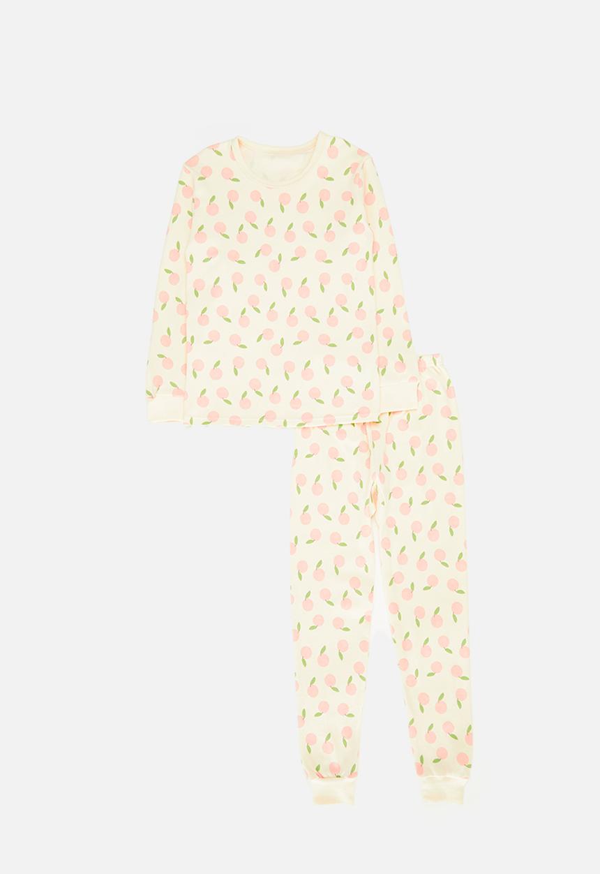 Pop Candy - Peach print pj set - ecru
