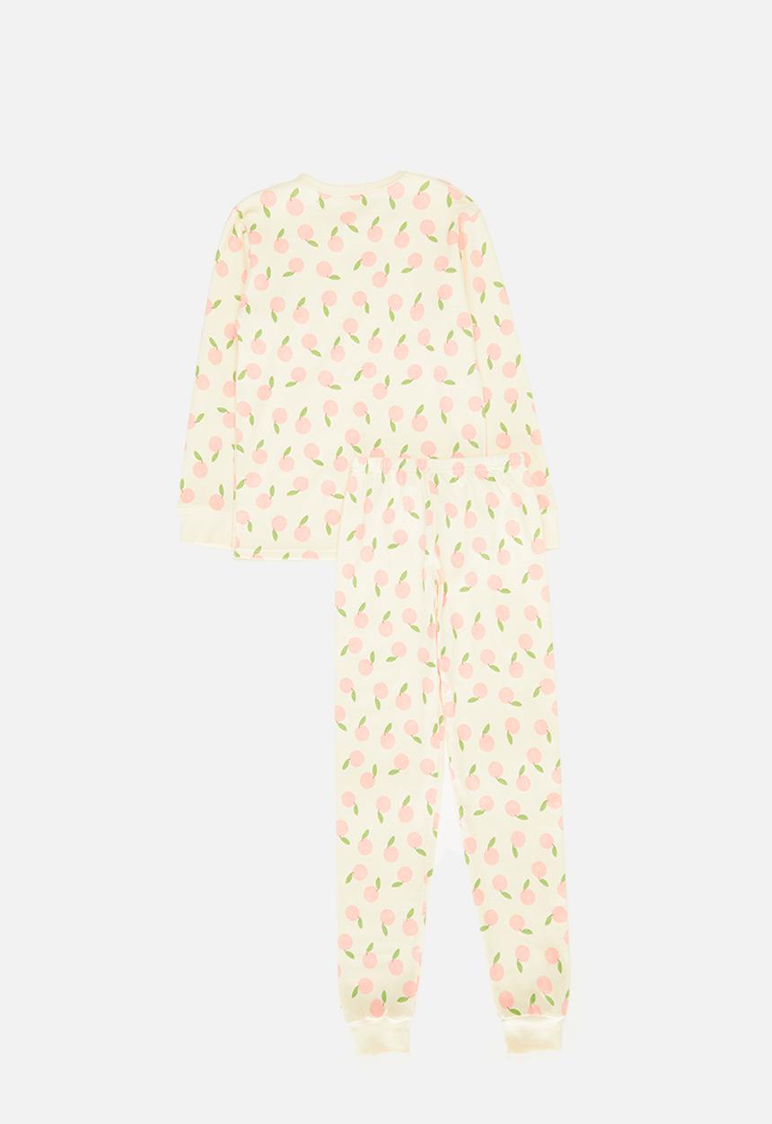 Pop Candy - Peach print pj set - ecru