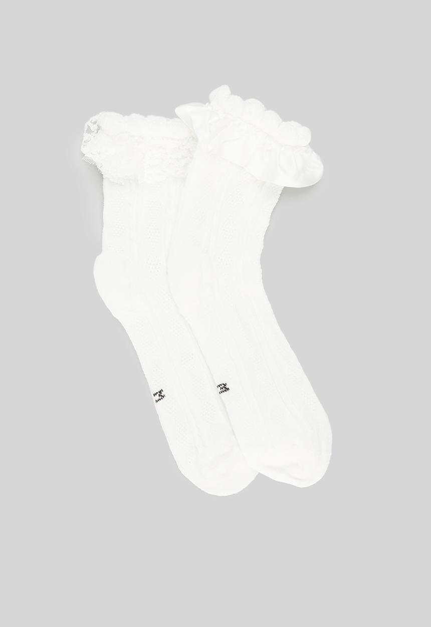 Pop Candy - 2 Pack frilled/ribbon socks - white