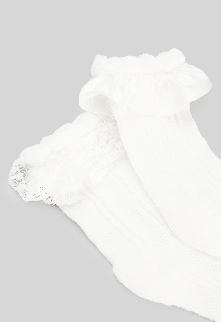 Pop Candy - 2 Pack frilled/ribbon socks - white