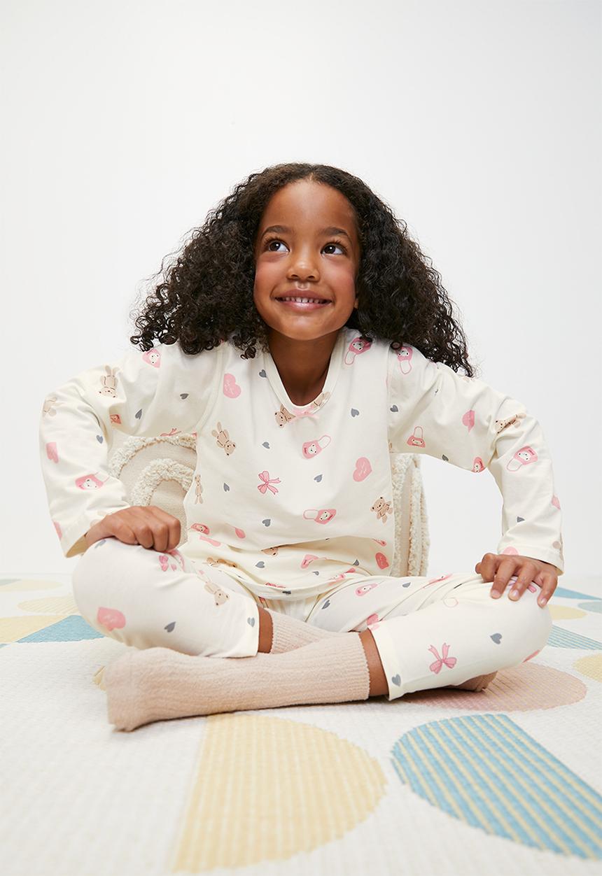Pop Candy - Printed pj set - ecru & pink