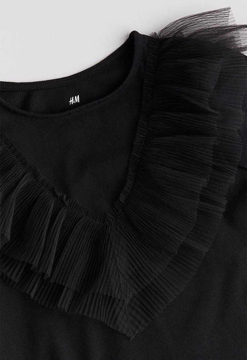 H&M - Flounce-trimmed cotton top - black