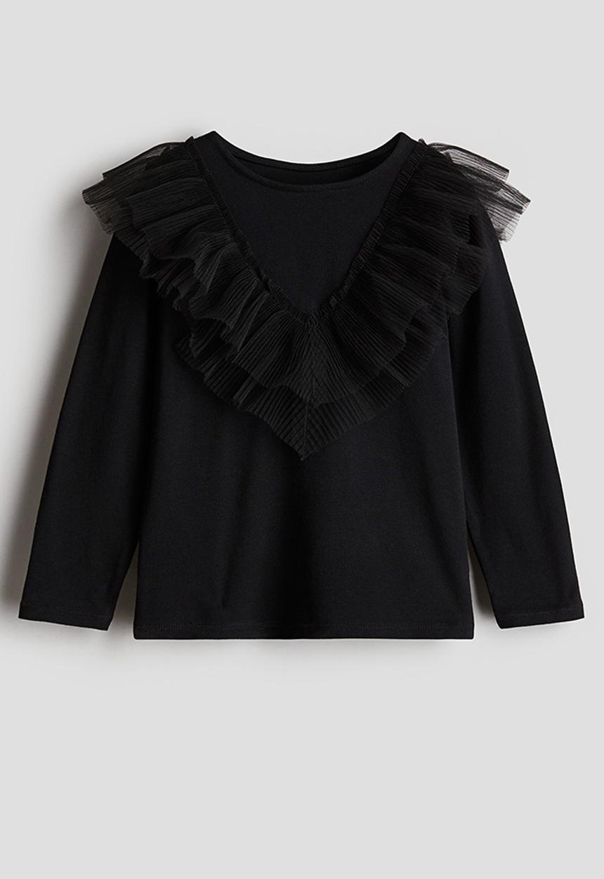 H&M - Flounce-trimmed cotton top - black