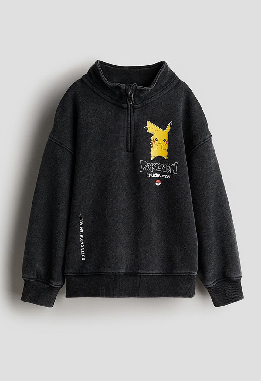 H&M - Print-motif zip-top sweatshirt - Black Pikachu