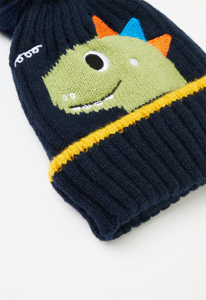 Pop Candy - Applique pom pom beanie - navy blue