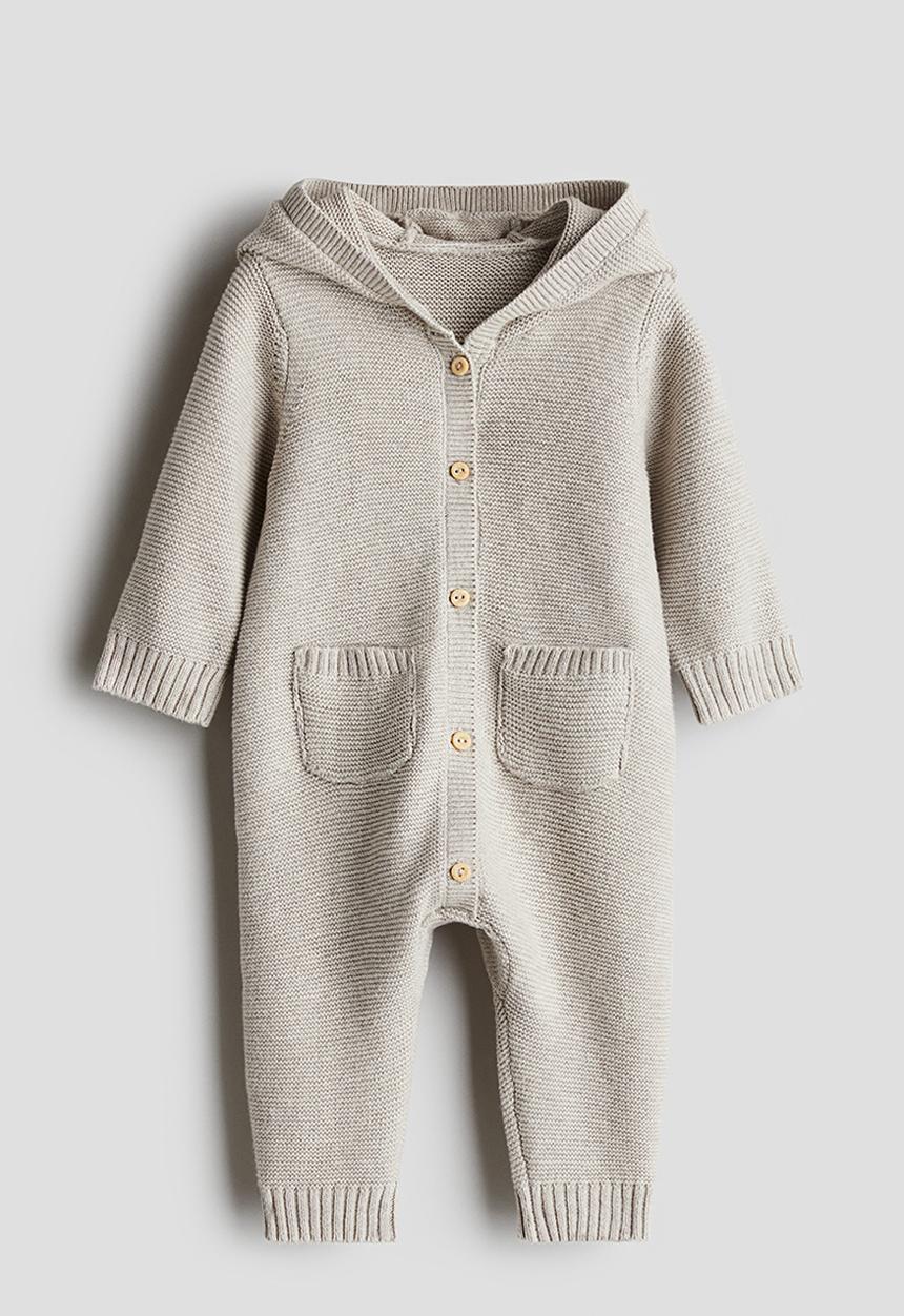 H&M - Cotton-knit romper suit - beige