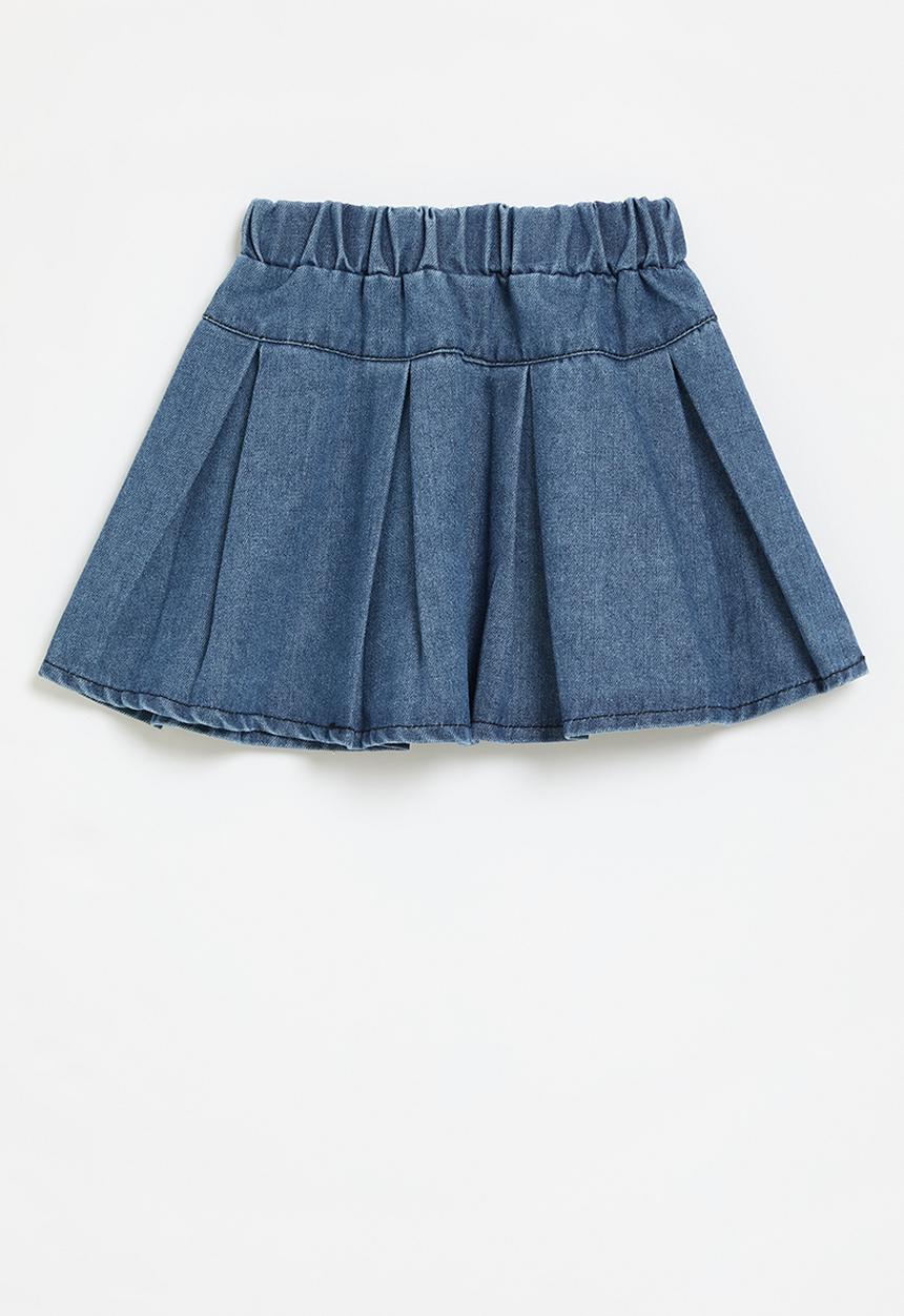 Pop Candy - Pleated denim skirt-blue